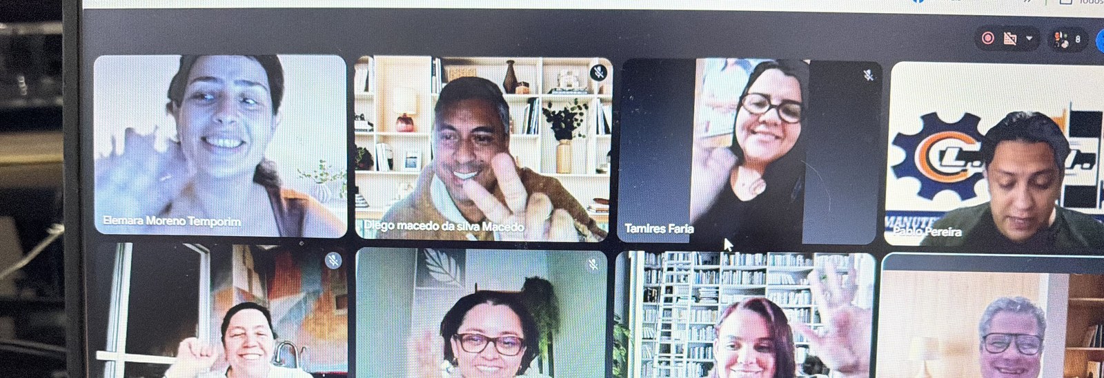 Aula online e ao vivo do Tráfego Pago Essencial no Google Meet, com o professor Fábio JP e participantes.